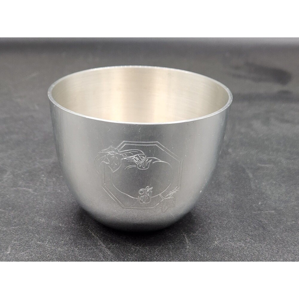 Vintage 1960s 3.25" Pewter Jefferson Cup ~ Floral Engraved W/ Letter H